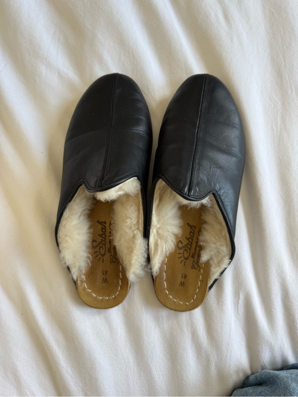 Sabah Black Shearling-Lined Leather Babouche Slippers | Women’s 41